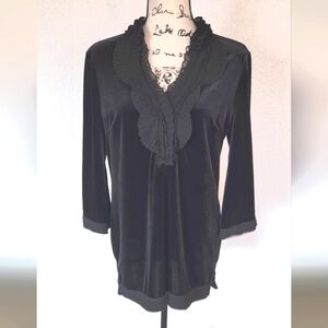 Alfani Black Velvet Tunic Ruffle Bell Sleeve Eyelash Whimsigoth Medium
